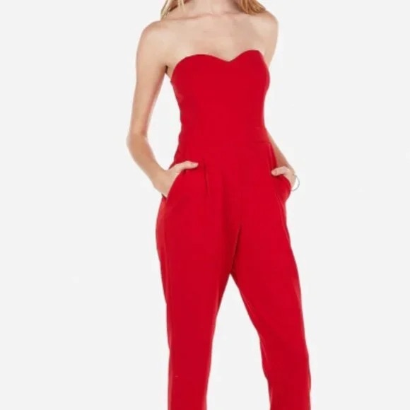 Red Strapless Jumpsuit Express Size 2 - Picture 4 of 7